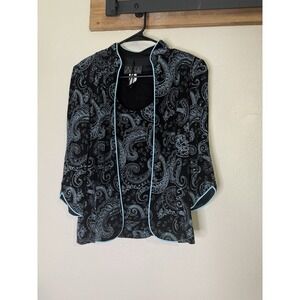 Alex Evenings Paisley Jacket Tank Set Formal Party Black Blue Women's Small